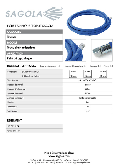 Fiche technique tuyau d'air antistatique