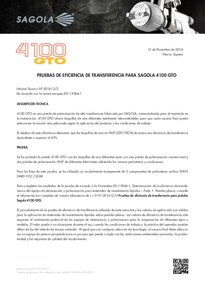 Prueba de eficiencia de transferencia Sagola 4100 GTO