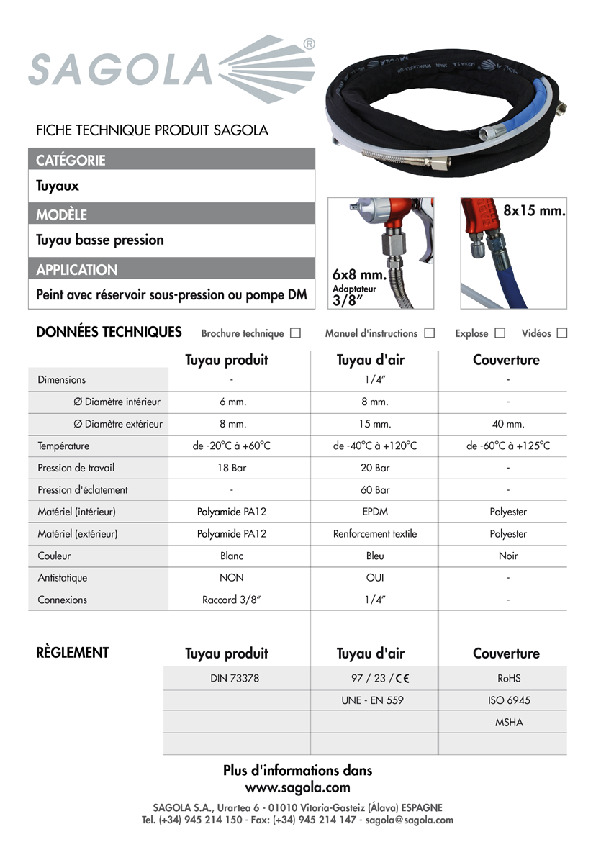 Fiche technique tuyau basse pression