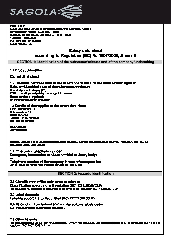 Safety data sheet Antidust