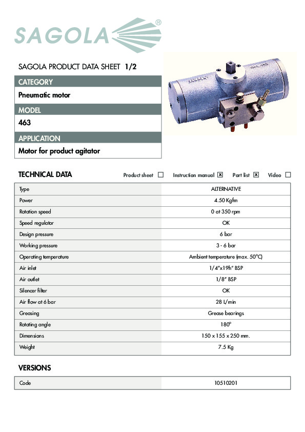 Technical data sheet Pneumatic motor 463